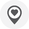 location map pin with a heart in the center